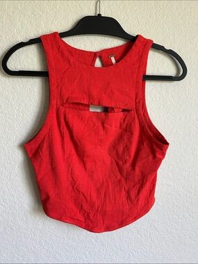 Free People Red Sleeveless Cutout Crop Top with Round Neck